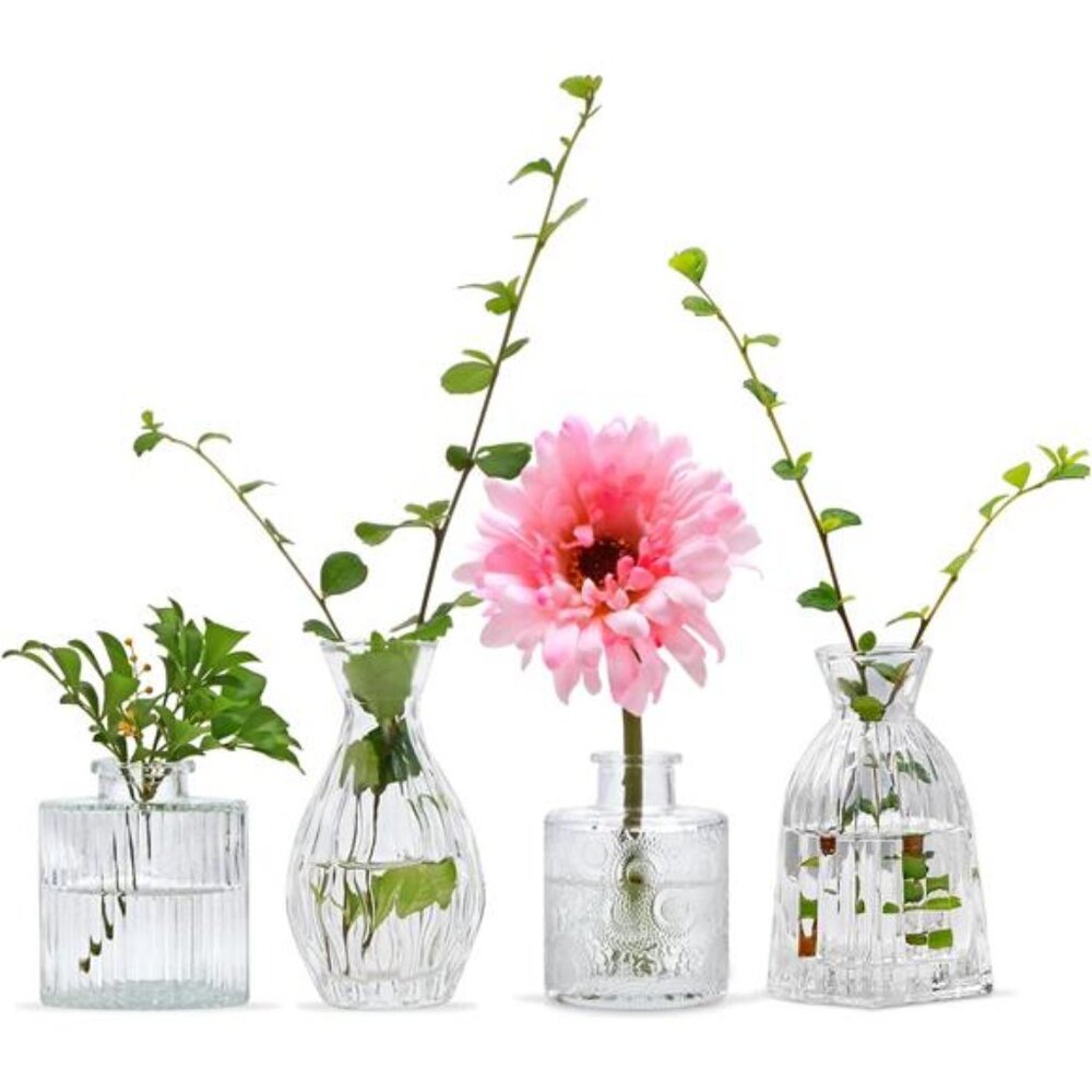 Glass Bud Vases Set of 4,Small Flower Vases for Wedding Centerpiece